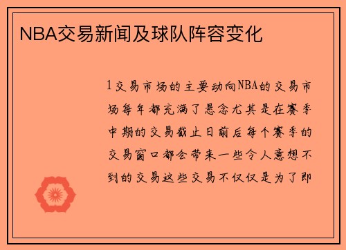 NBA交易新闻及球队阵容变化