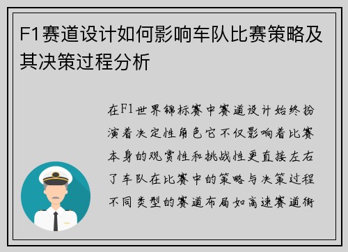 F1赛道设计如何影响车队比赛策略及其决策过程分析